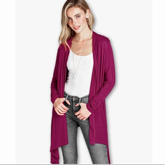 Magenta Open Front Cascade Maxi Cardigan - Picture 2 of 5